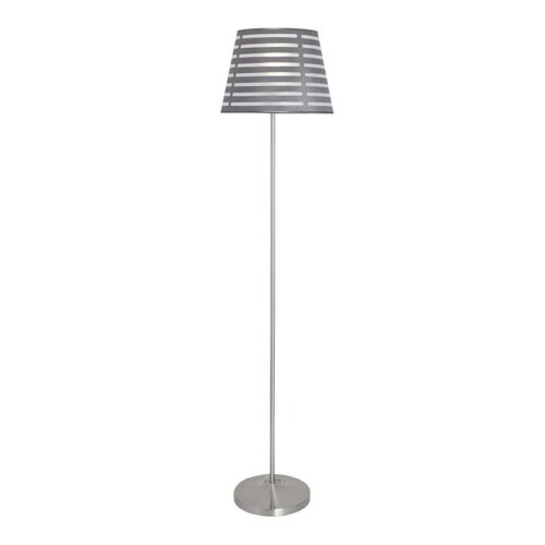 Race Floor Lamp – Satin Chrome Steel & Acrylic Silver & Clear Fabric & Pvc Lamp Shade Dimensions: 360mm x 360mm – Height: 1520mm