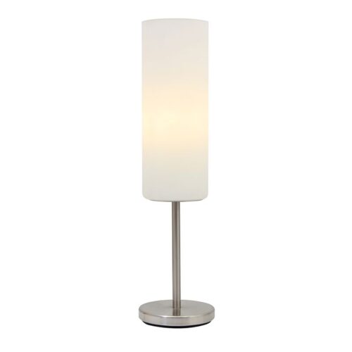 Troy Table Lamp – Satin Chrome Glass Lamp Shade Inline Rocker Switch E27 60 Watt Dimensions: 120mm x 120mm – Height: 460mm