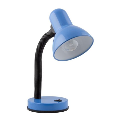 Student Desk Lamp – Blue Pressed Steel Lamp Shade Flexible Stem Mounted Rocker Switch Dimensions: 125mm x 125mm – Height: 330mm