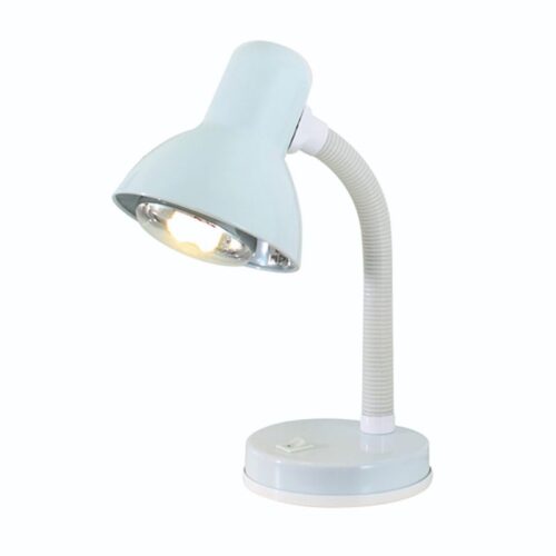 Student Desk Lamp – White Pressed Steel Lamp Shade Flexible Stem Mounted Rocker Switch Dimensions: 130mm x 130mm – Height: 330mm