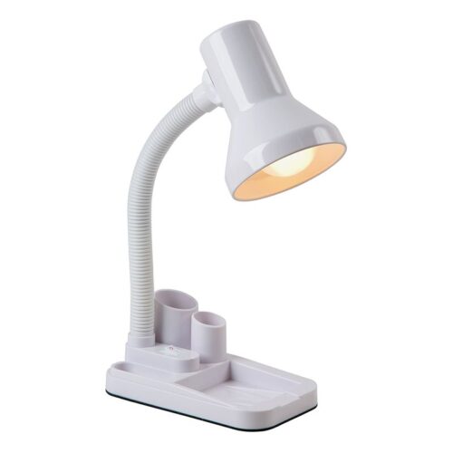 Organizer Desk Lamp – White Pressed Steel Lamp Shade Including Stationery Holder Flexible Stem Mounted Rocker Switch Dimensions: 110mm x 190mm – Height: 350mm