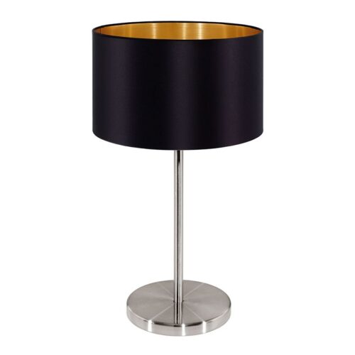 Maserlo Table Lamp Fabric – Black/Gold Fabric Lamp Shade Dimensions: 230mm x 230mm – Height: 310mm