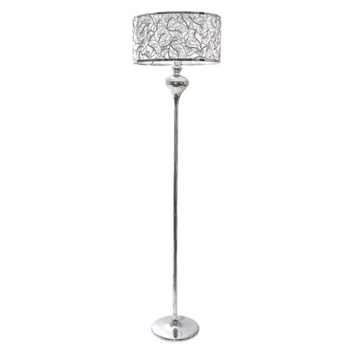 Neva Floor Lamp – Chrome Polished Chrome Standing Lamp with Silver Patterned Shade Height: 1500mm