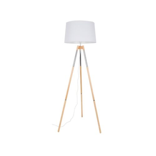 Nexus Floor Lamp – Chrome Wood and Polished Chrome Standing Lamp with White Fabric Shade Height: 1620mm