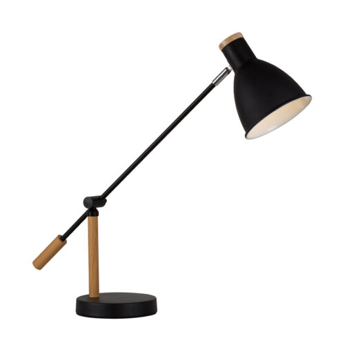 Tai Desk Lamp – Black Steel & WoodSteel Black Outer & White Inner Lamp Shade In-Line Switch