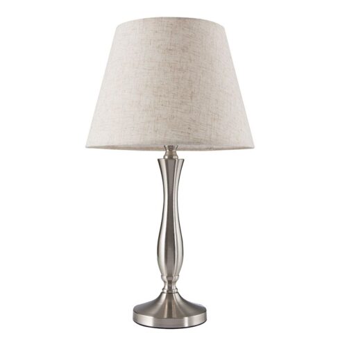 Forum Table Lamp – Satin Metal Desk Lamp with Hessian Shade Height: 435mm