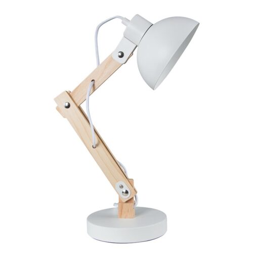Elite Desk Lamp – White Metal and Wood Desk Lamp 1 x 60W (11W) ES Excludes Globe Height: 400mm