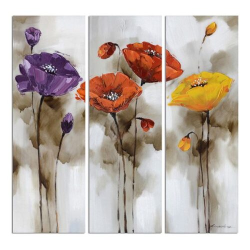 Pretty Poppies Oil Painting Floral Themed Oil on Canvas Original Painting – Set of Three Dimensions: 90 X 90 CM
