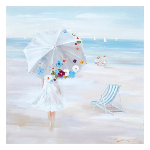 Beach Umbrella Oil Painting Coastal Themed Oil on Canvas Original Painting Dimensions: 100 X 100 CM