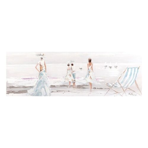 People on Seashore Oil Painting Coastal Themed Oil on Canvas Original Painting Dimensions: 50 X 150 CM