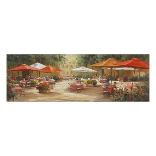 Tea Garden Oil Painting A Oil on Canvas Street Scene Original Painting Dimensions: 60 X 120 CM