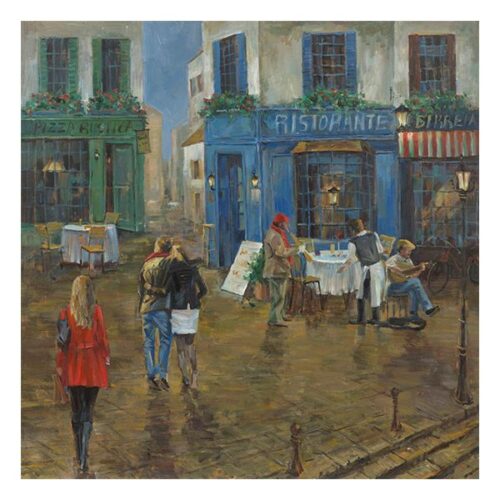 Ristorante Italia Oil Painting B Oil on Canvas Street Scene Original Painting Dimensions: 100 X 100 CM