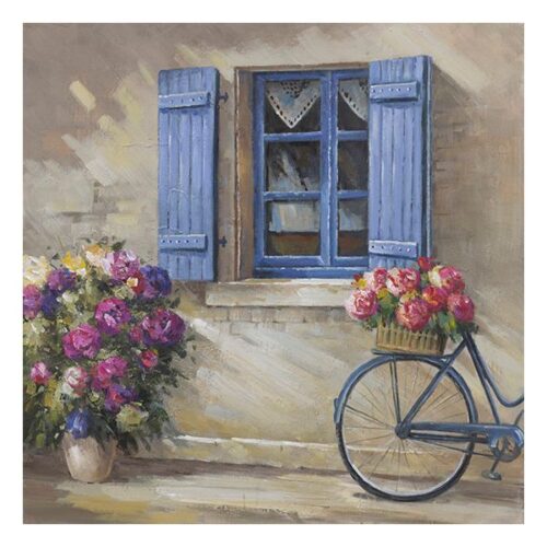 Fleurs de Vélo Oil Painting Oil on Canvas Street Scene Original Painting Dimensions: 100 X 100 CM