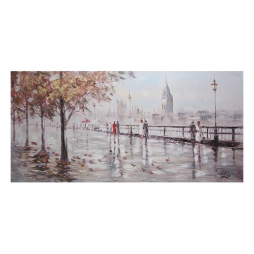 Autumn Promenade Oil Painting Oil on Canvas Street Scene Original Painting Dimensions: 70 X 150 CM