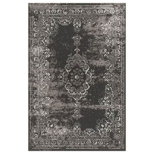 Classic Vintage Abstract Soft Medallion Design Rug Black