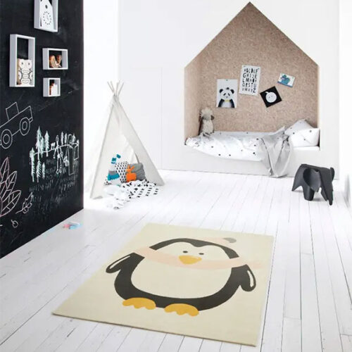 Kids Pink Penguin Rug 