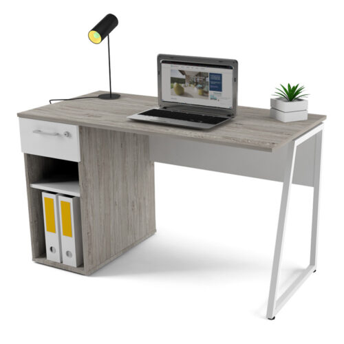 Isis Steel Leg Desk With Pedestal In White