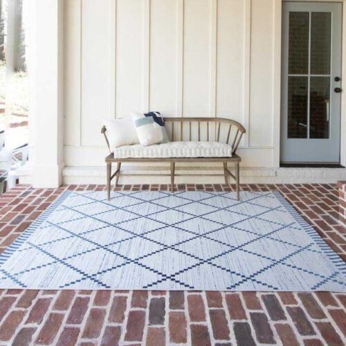 Modern Panama Block Diamond White Faded Denim Weft Rug