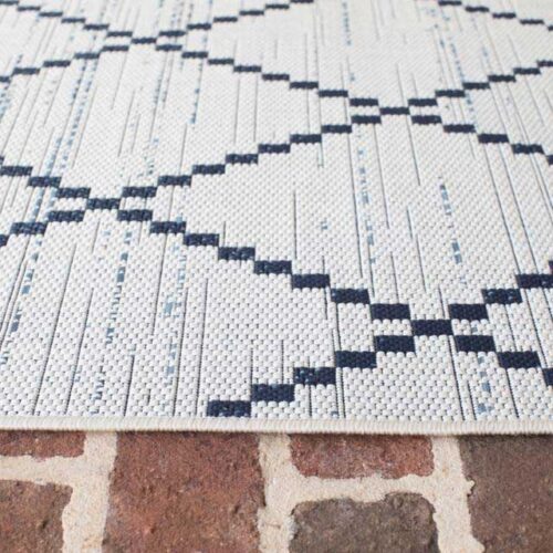 Modern Panama Block Diamond White Faded Denim Weft Rug