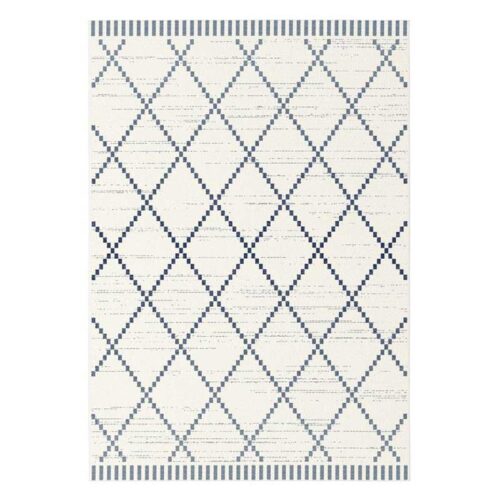 Modern Panama Block Diamond White Faded Denim Weft Rug