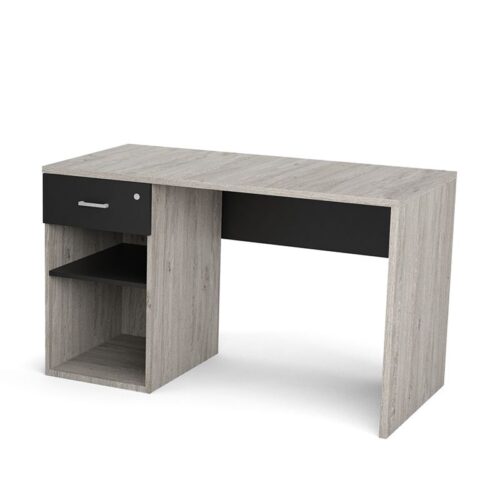 Panel Leg Single Pedestal Desk with Black Detail 1200 x 600mm Verzasca Oak Laminate Desk Top 1 Drawer Desk High Pedestal – Verzasca Oak Laminate with Black Detail