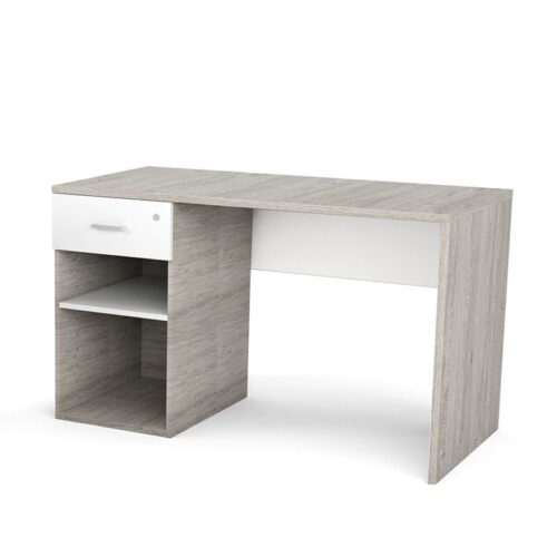Panel Leg Single Pedestal Desk with White Detail 1200 x 600mm Verzasca Oak Laminate Desk Top 1 Drawer Desk High Pedestal – Verzasca Oak Laminate with White Detail