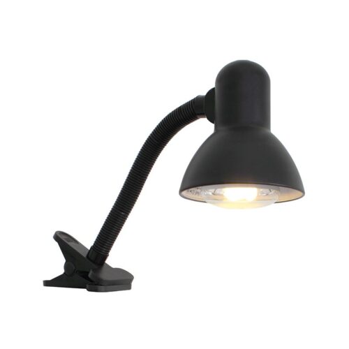 Student Desk Clamp on Lamp – Black Pressed Steel Lamp Shade Flexible Stem Inline Rocker Switch Dimensions: 120mm x 150mm – Height: 340mm