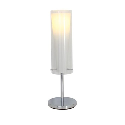 Pinto Table Lamp – Chrome Clear & Opal Glass Lamp Shade Inline Rocker Switch Dimensions: 155mm x 155mm – Height: 500mm