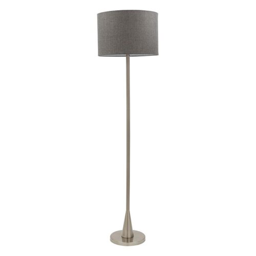 Mercury Floor Lamp – Satin Satin Chrome Standing Lamp with Grey Fabric Shade On / Off Foot Switch 1 x 60W ES Excludes Globe Height: 1550mm Base: 250mm