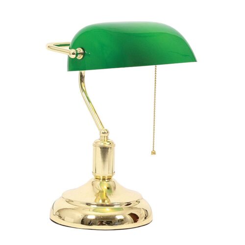 Bankers Desk Lamp – Brass & Green Bankers Lamp with Pull Switch Height: 350mm
