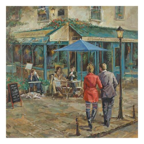 Ristorante Italia Oil Painting A Oil on Canvas Street Scene Original Painting Dimensions: 100 X 100 CM