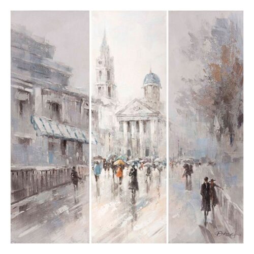 La Mirada Oil Painting Oil on Canvas Street Scene Original Painting – Set of Three Dimensions: 40 X 120 CM EACH