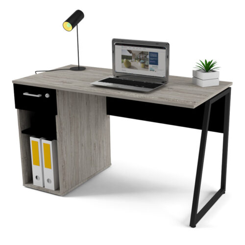 Isis Steel Leg Desk With Pedestal In Black